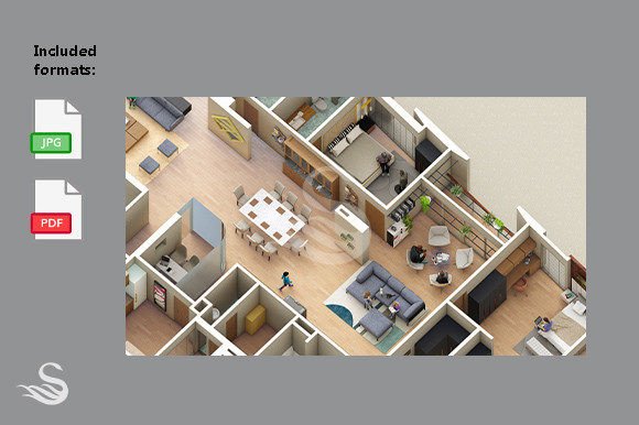 3 Bedroom Apartment Isometric View 3D