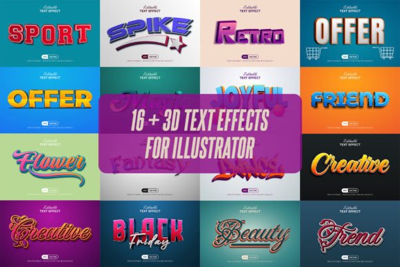 3D Text Effects Bundle for AI: Enhance Your Design Projects with Versatile Text Effects