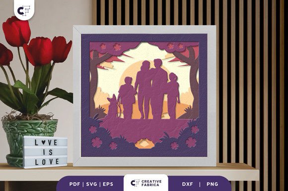 Beautiful Family Silhouette 3D Shadow Box for Creative Projects