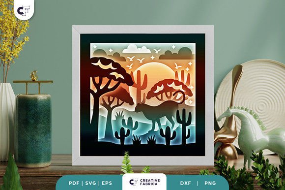 Cheetah with the Sunset 3D Shadow Box