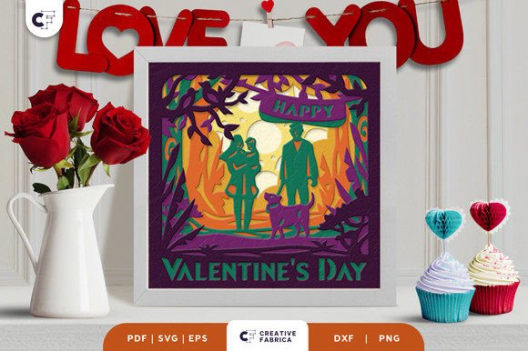 Couple Walking a Dog 3D Shadow Box