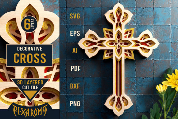 Decorative Cross 3D Layered SVG Cut File