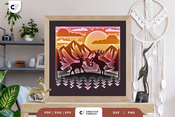 Jungle Deer 3D Shadow Box Paper Cut