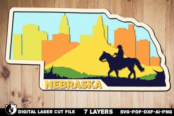 Nebraska 3D Layered Laser Cut File for CNC Projects Using Plywood