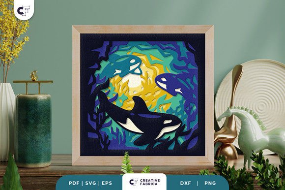 Orca Family in the Wild 3D Shadow Box: A Creative and Practical Artistic Solution