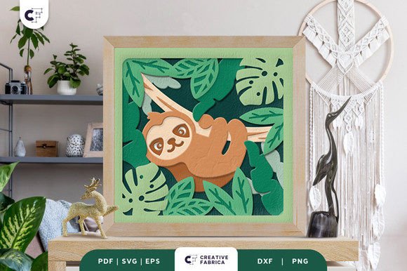 Sloth on a Branch 3D Shadow Box SVG