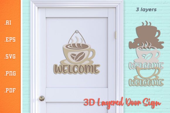 Welcome Coffee Sign - 3D Door Sign SVG for Creative and Professional Use