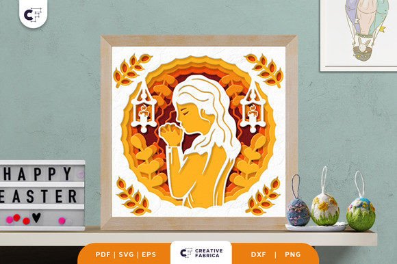 Woman Praying 3D Shadow Box Paper Cut